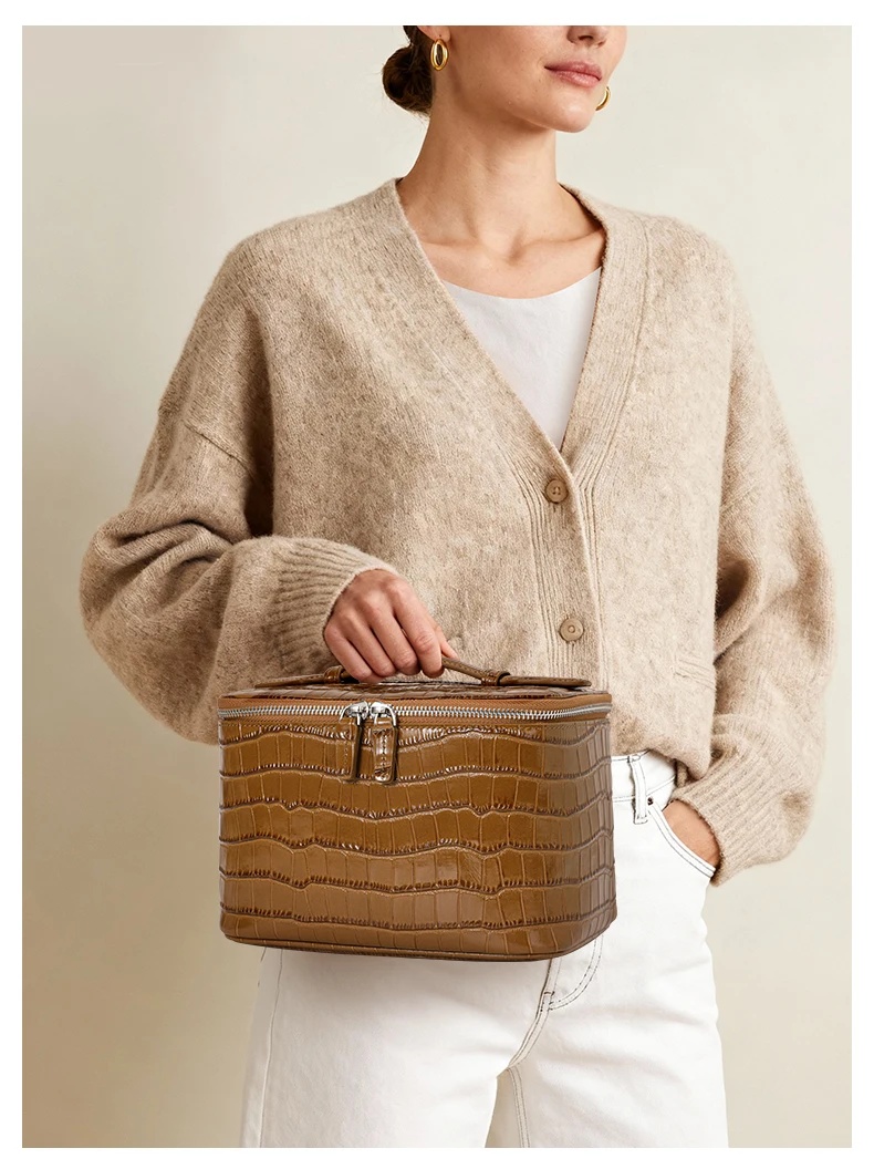 Aidrani Mini-Quadrat-Tasche aus echtem Leder mit Krokodilmuster, Handtasche mit großem Fassungsvermögen, Aufbewahrungstasche für Damen – Detail 2