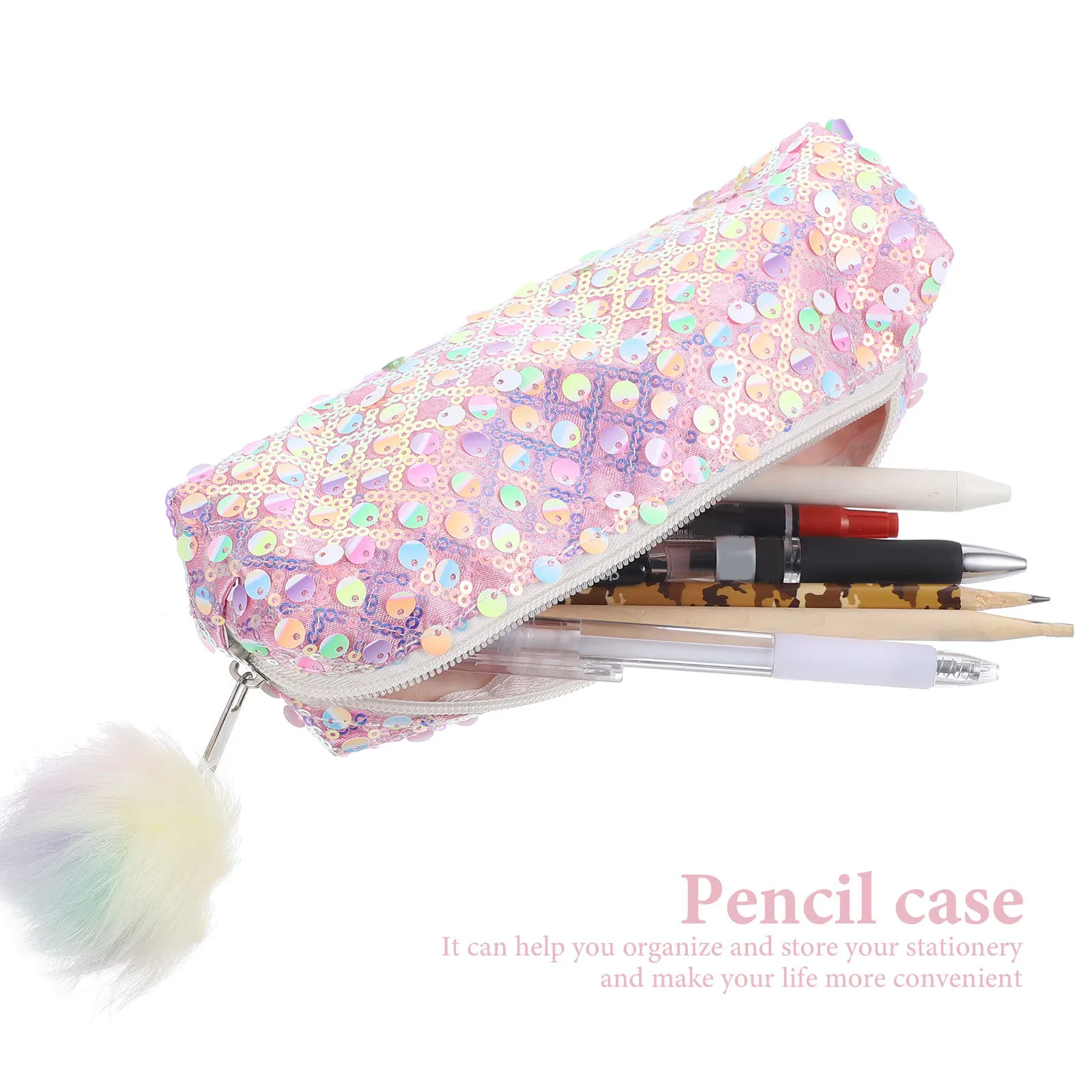 

Glitter Pencil Case Smooth Zipper Pencil Organizer For Students Stationery Bag Portable Pen Pouch Student Gift