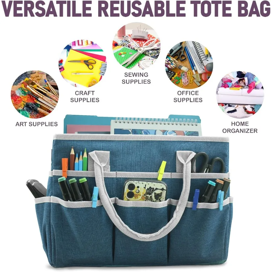 حقيبة تخزين حرفية لتنظيم الفن مع جيوب ومقابض مصنوعة من قماش أكسفورد المتين مثالية لضباط المعلمين