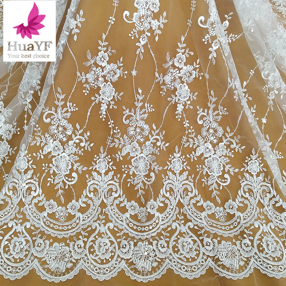 

Snow White, Ivory Sequined Tulle Lace Fabric for Wedding Dress 2025 NEW Arrival High Quality Florals Embroidery Lace Textile