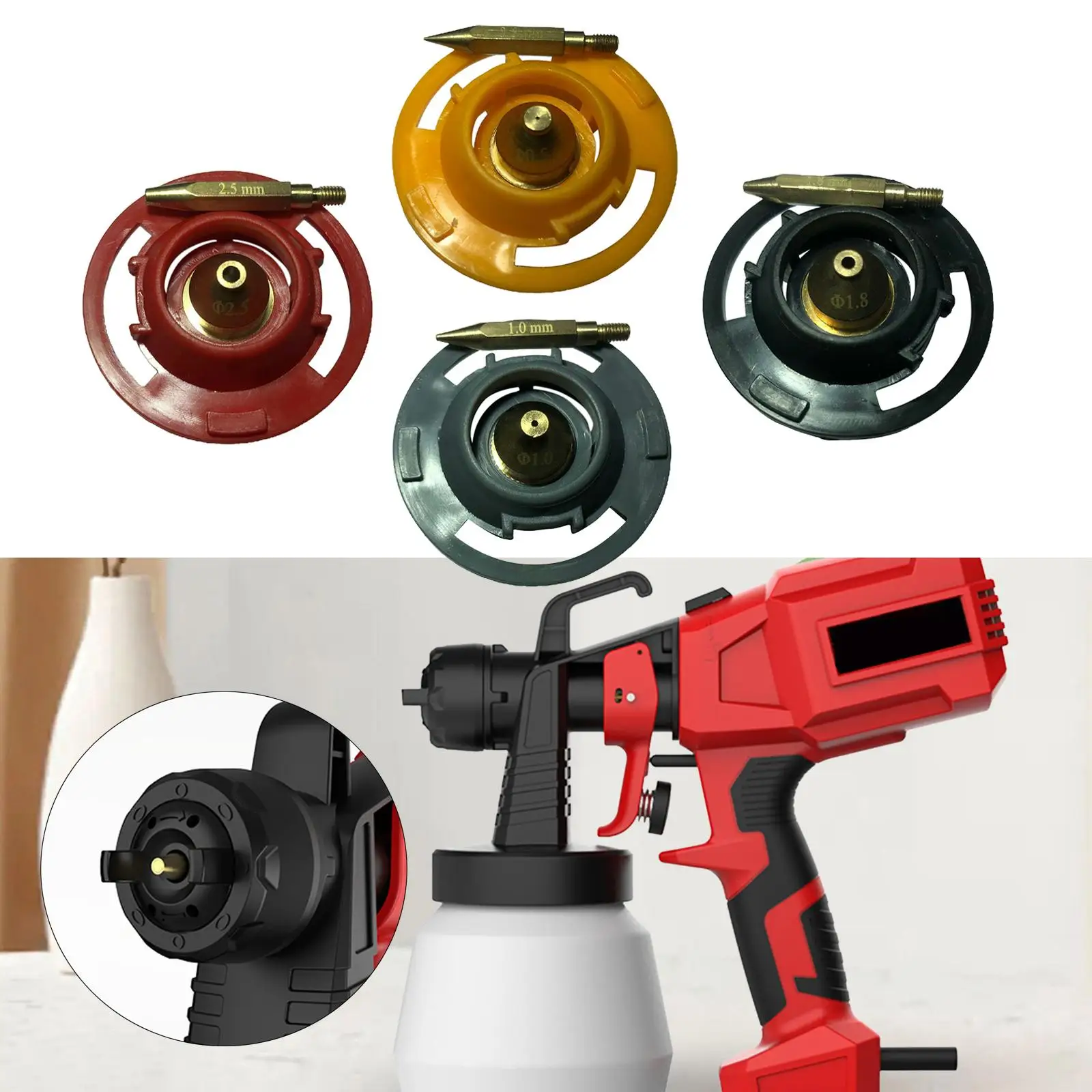 4x Paint Sprayer Nozzles Easy Spraying 0.5/1.0/1.8/2.5mm Durable Electric Paint Nozzles for Cabinets Ceiling Door Walls Chairs