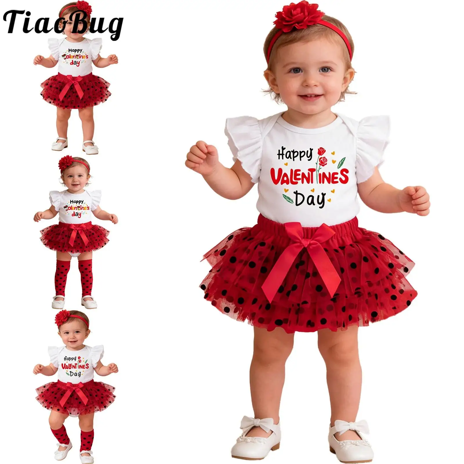 

Одежда для маленьких девочек, наряды на День святого Валентина, комбинезон с буквенным принтом и тюлевой юбкой, головной убор, гетры для фотосессий на день рождения