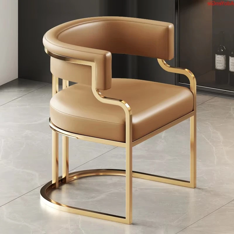 

Waterproof Leather Chairs for restaurant Dining Waiting Designer Luxury Barber Shop salon Indoor Titanium Gold Leg stool