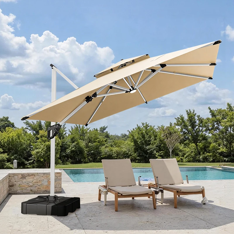 Patio Umbrella Outdoor Large Rectangle Offset Cantilever Umbrellas Double Top Heavy Waterproof Aluminum Windproof Pool
