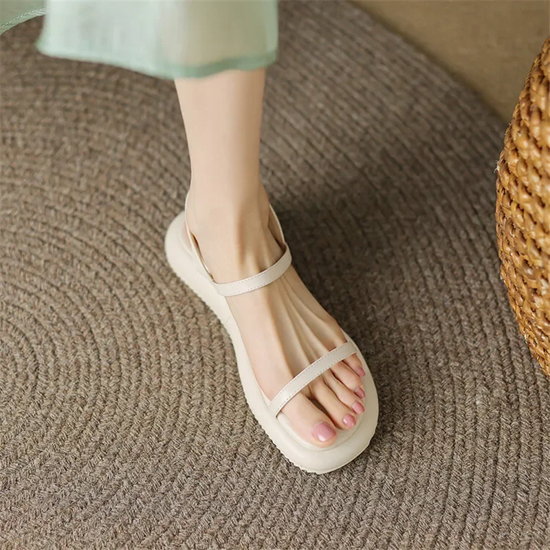 New 2023 Summer Sandals Shoes for Women Round Toe Low Heel Sandals Roman Shoes Open Toe Women Sandals Zapatos Mujer Flat Shoes