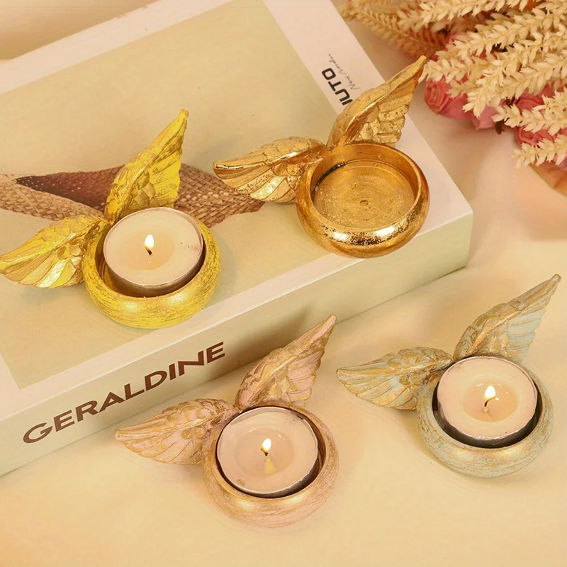 Angel Wings Candle Holder Resin Statue Home Decoration Prayer Candlestick for Home Wedding Christmas Church