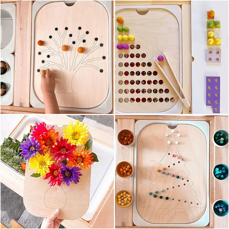 Children Montessori Games Fine Movement Training Sensory Tray Board Games Wooden Color Sorting Parish Learning Educational Toys