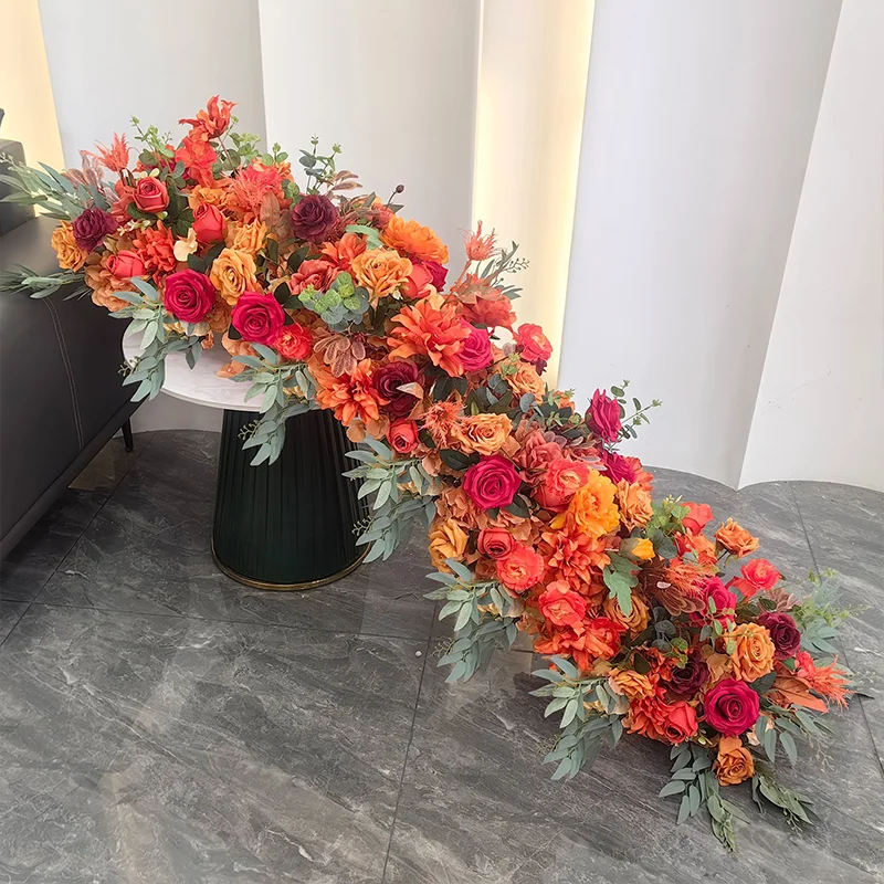 Künstliche Seidenrosen-Blumenarrangement in Herbstbraun, Blumenbogen für Hochzeiten, Tischläufer, Hängende Blumengirlande, Zeremoniendekoration – Detail 4