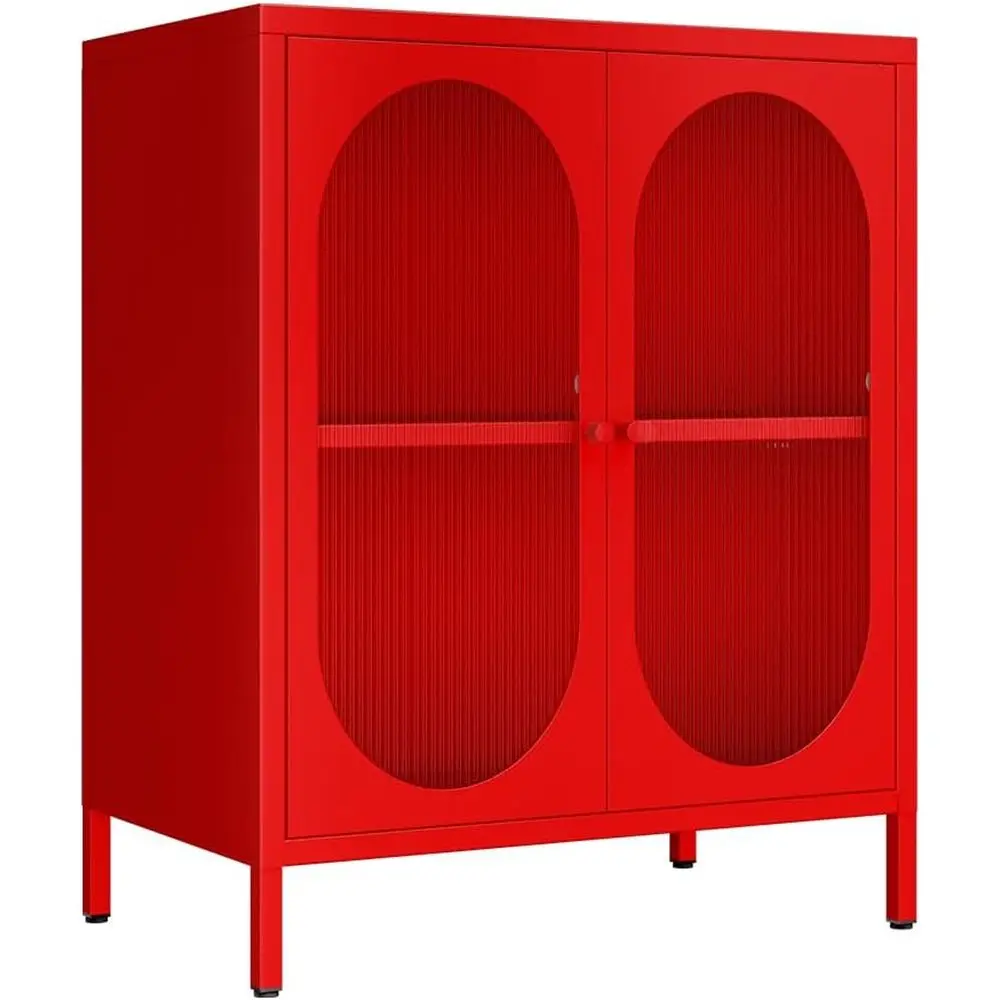 

Compact 2-Door Metal Storage Cabinet with Adjustable Shelf - Translucent Red Doors for Office, Kitchen, and More