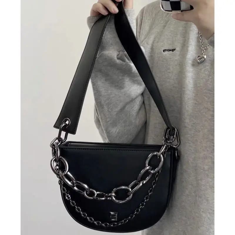 JIAERDI Crossbody Bags For Women Harajuku Black Casual Handbags Lady Streetwear Y2k Vintage Aesthetic Chain Shoulder Bag Female