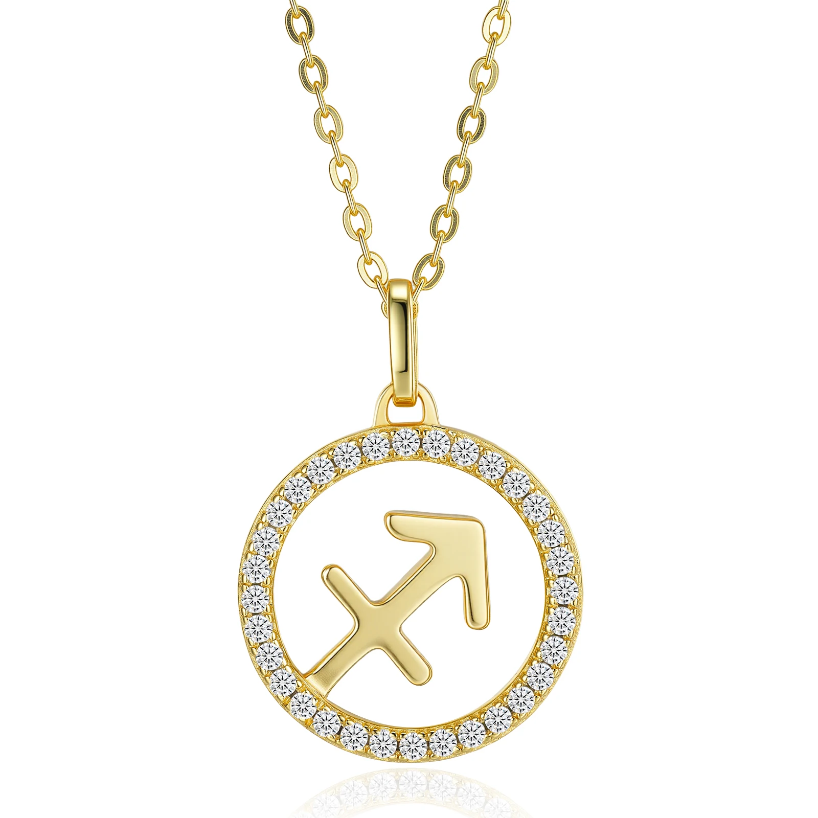 

JIUZUAN 925 Sterling Silver Gold - Plated Sagittarius Necklace, Moissanite - Edged, Zodiac Symbol Pendant, Stylish Neck Jewelry