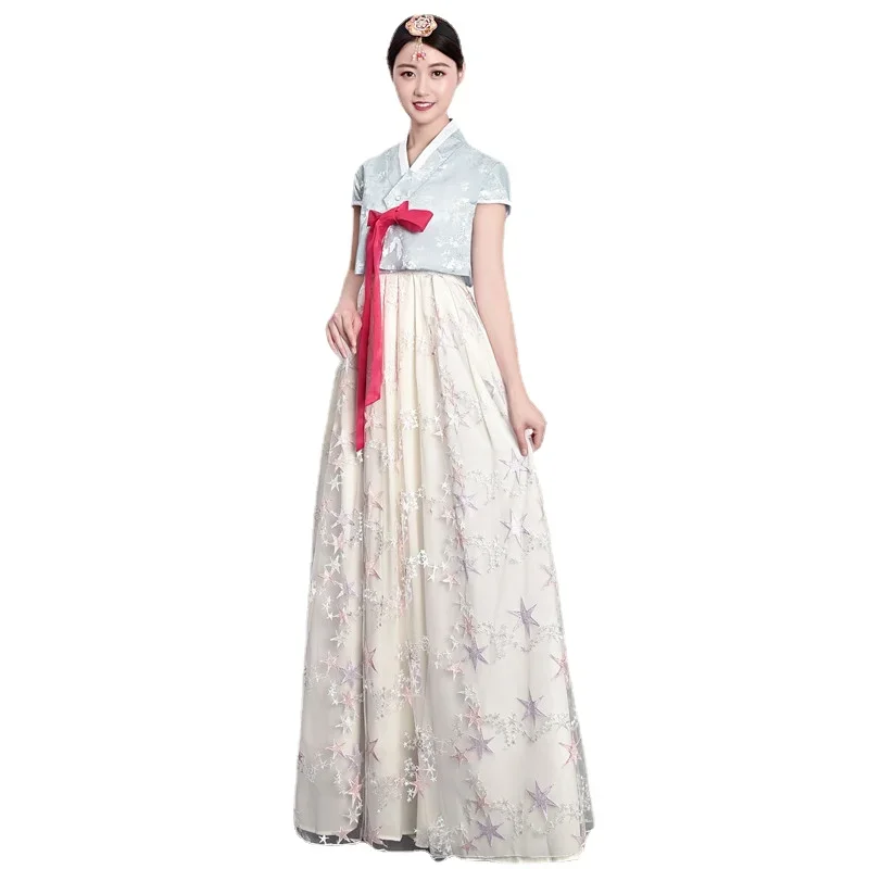 Koreański tradycyjny pałac damski kostium hanbok z krótkim rękawem mniejszość spektakl taneczny sukienka elegancka księżniczka wesele