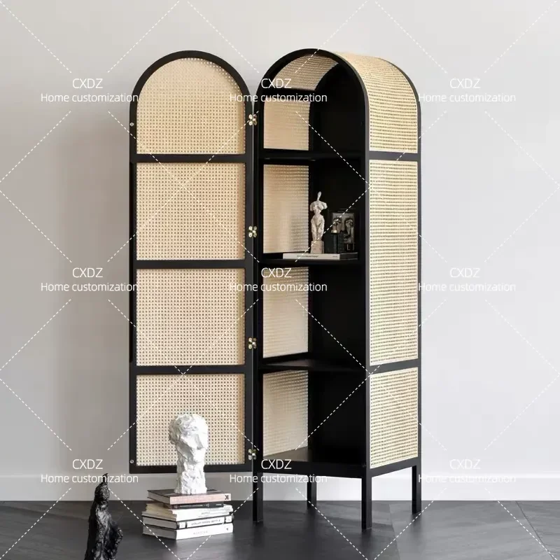 Nordic Solid Wood Rattan Wardrobe Modern Simple Storage Locker Bedroom Furniture for Small Apartment