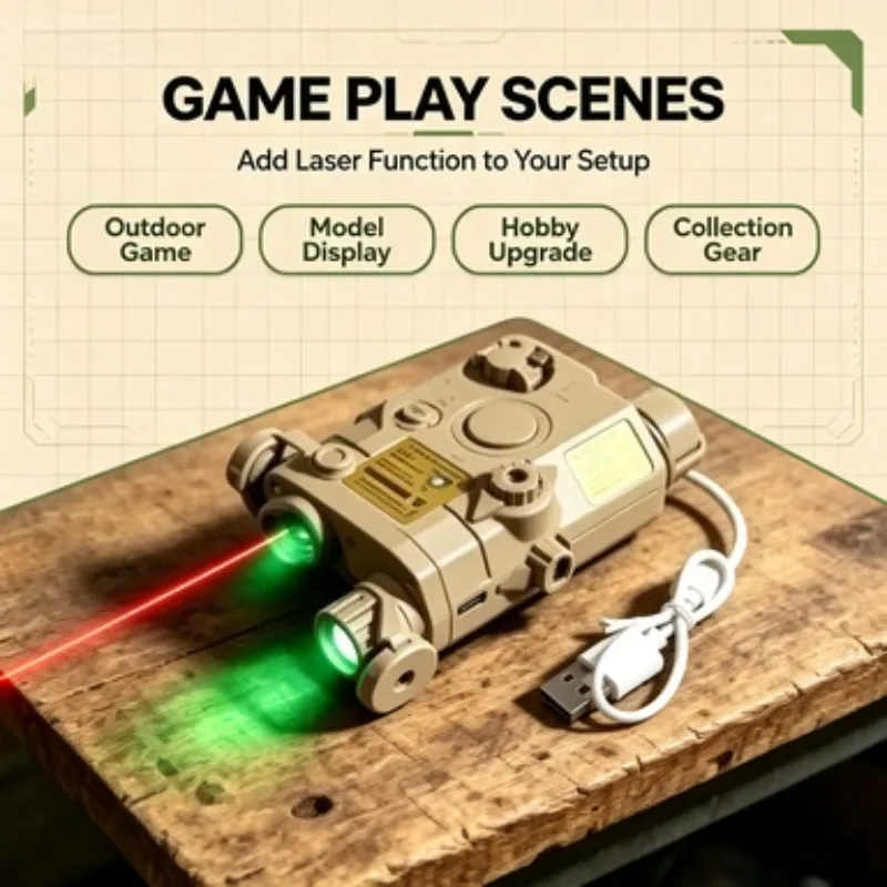 Multi Function Nylon PEQ15 Battery Container Built Green Bright Light for Rifle Simulation Model Hobby Play Gear