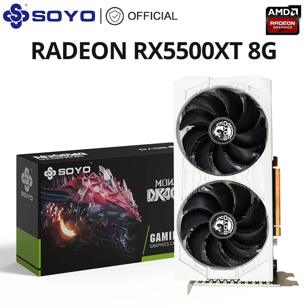 SOYO AMD Radeon RX5500XT RX5500 8G Graphics Card GDDR6 Memory New GPU White Video Gaming Card for Desktop Computer Combo