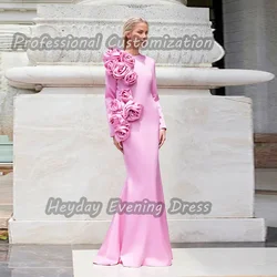 Heyday السعودية  O-Neck Flower Prom Gown Sexy Mermaid Crepe Long Sleeves Floor Length Elegant Dress For luxurious Woman 2024