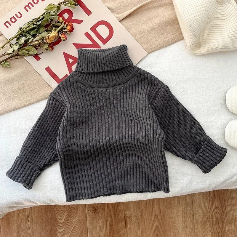 Winter Newborn Baby Boys Girls Sweater High Collar Solid Color Knitted Bottom Shirt Toddler Baby Boys Girl Knitting Pullover