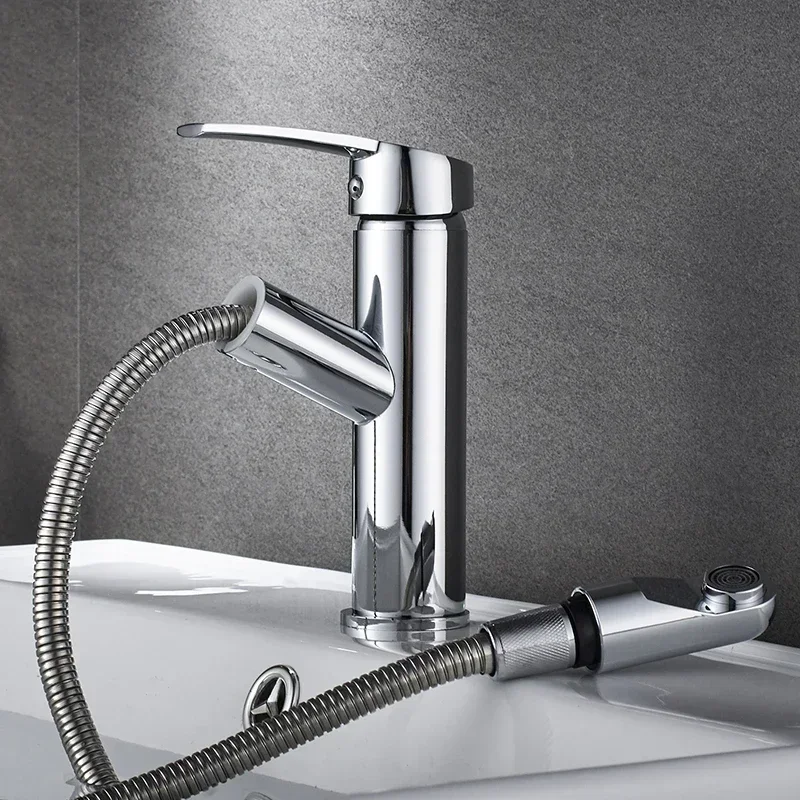 The New Pull-out Faucet Is Suitable for Kitchen and Bathroom Stainless Steel Chrome Cold and Hot Faucets for Easy Installation