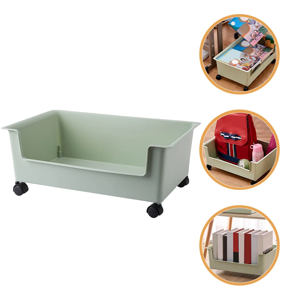 Movable Student Classroom Book Box with Pulleys Storage Bins Case Wheels Bookcase Container Plastic Sundries Sundry Organizer