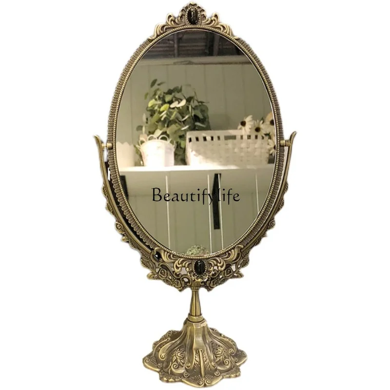 

European desktop makeup desktop princess mirror high definition metal dormitory bedroom dressing mirror retro