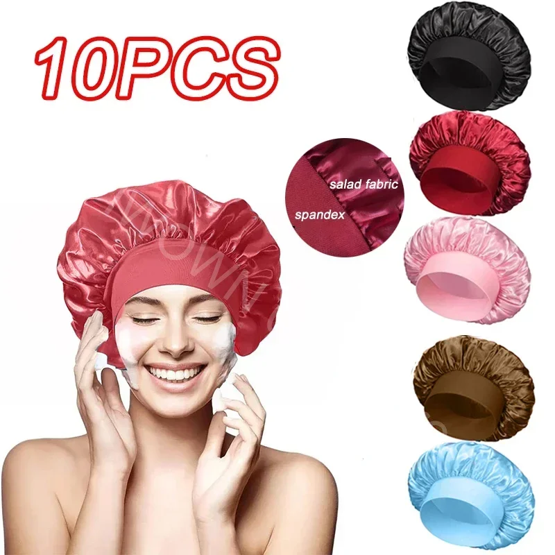 New Women's Satin Solid Wide-brimmed Sleeping Hat Unisex Head Wrap Elastic Band Cap Hair Care Bonnet Night Hat bonnet de nuit