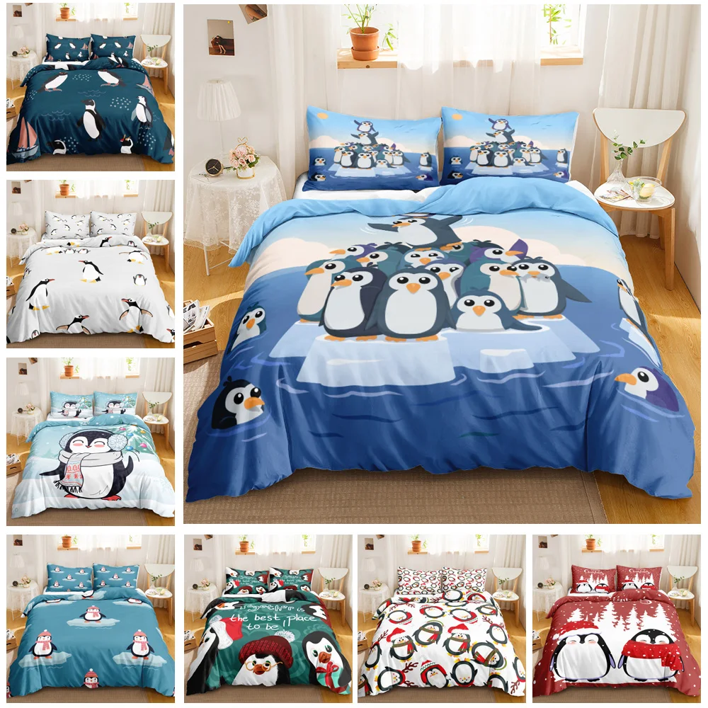 Twin - Sized Penguin Bedding Set for Kids & Teens: 3 - Piece Set with Cute Cartoon Penguin Pattern Duvet Cover