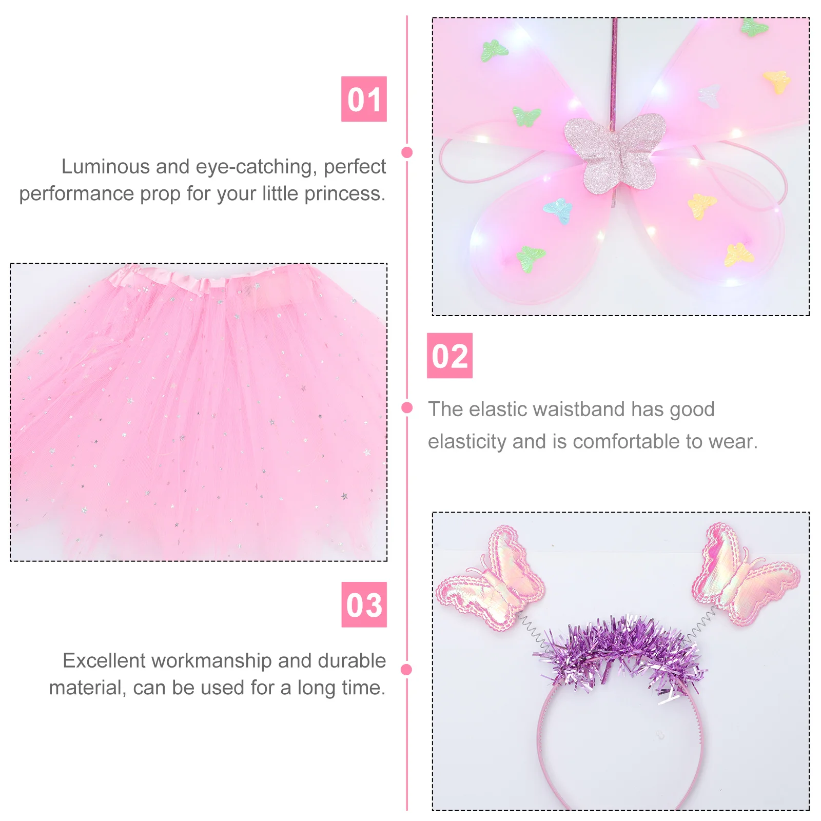 

Butterfly Wings Headband Fairy Costume Set Stick Wand Stage Performance Kid Prop Iron Wire