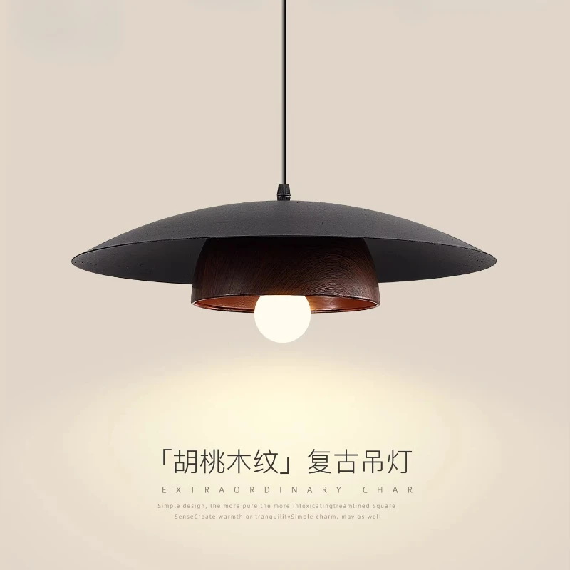 Vintage Walnut Wood Pattern Restaurant Pendant Light 2025 New Retro Bar Lamp Wabi Sabi Style Dining Room Table Lighting Fixture