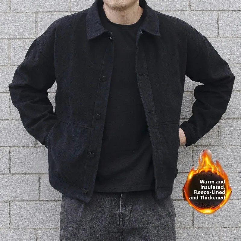 

Men's Fce Lined Denim Jaet Autumn Winter Multi ket Casual Outerwear Faionable Youth Sle Stand Sve Length