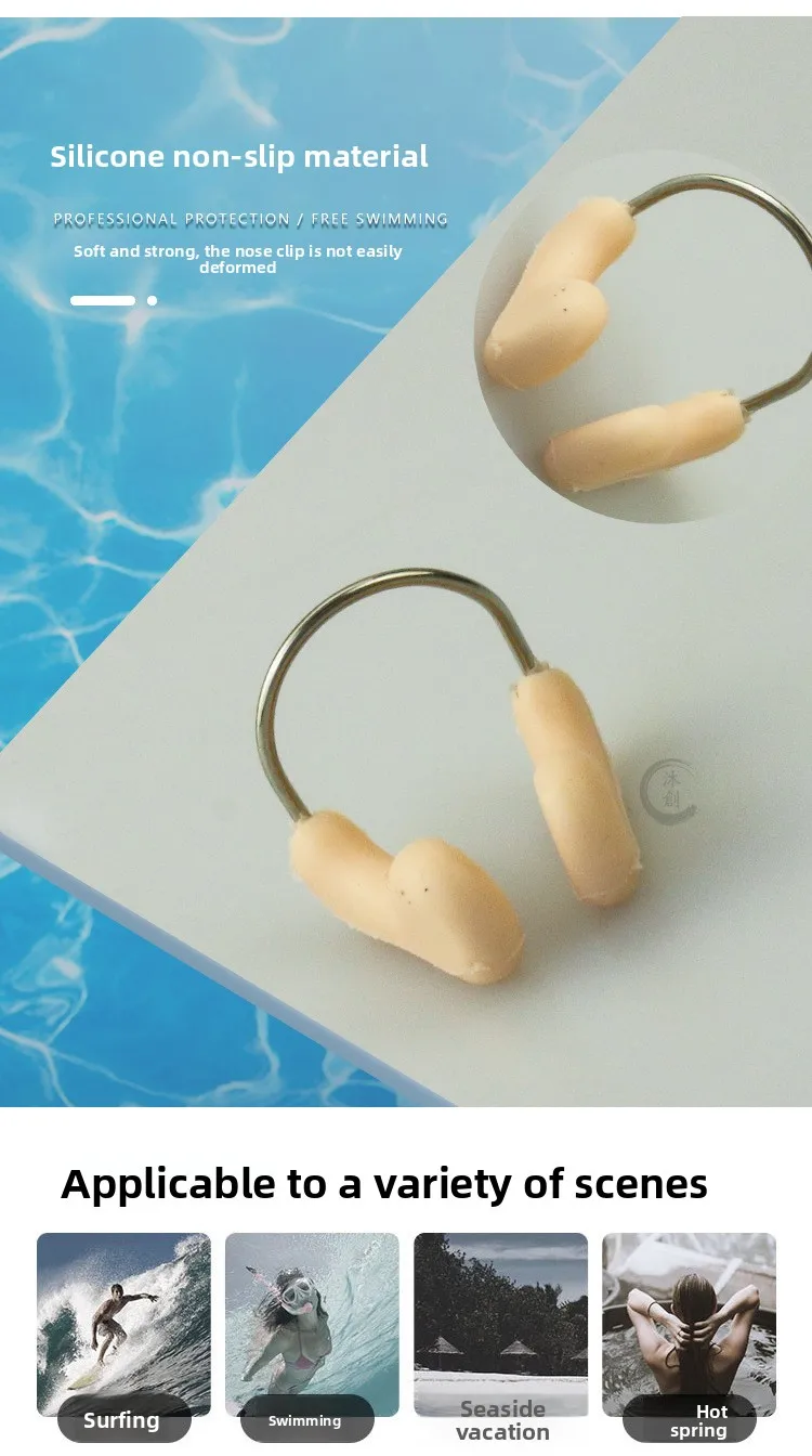 Professioneller Nasenklammer aus Stahl, wasserdicht, rutschfest, zum Schwimmen, Nasenklammer, Trainings-Nasenklammer, Ohrstöpsel-Set, verpackter Nasenklammer aus Stahl – Detail 2
