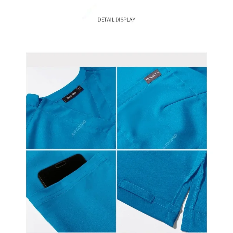 Scrub medico uniforme donna infermiera Scrub Set Unisex tasca superiore cerniera pantaloni 2 pezzi Joggers abiti infermieristica sala operatoria vestiti