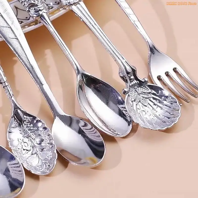 K1AE Elegant Vintage Teaspoons Set Of 6 Zincs Alloy Crystal Dessert Spoons With Textured Handle For Coffee Cocktails Mixing