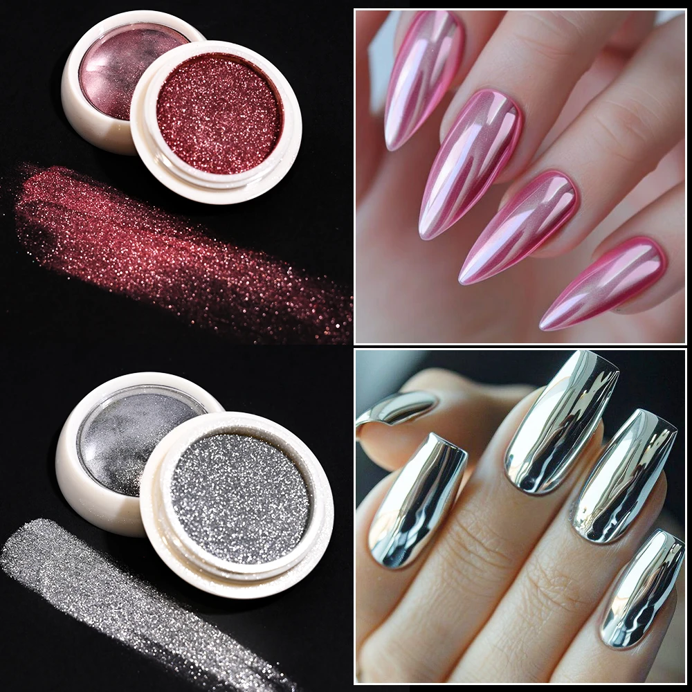 6 vasetti/set polvere per nail art con specchio magico cromato oro/argento effetto metallizzato olografico polvere di pigmenti decorazioni per manicure fai da te * &
