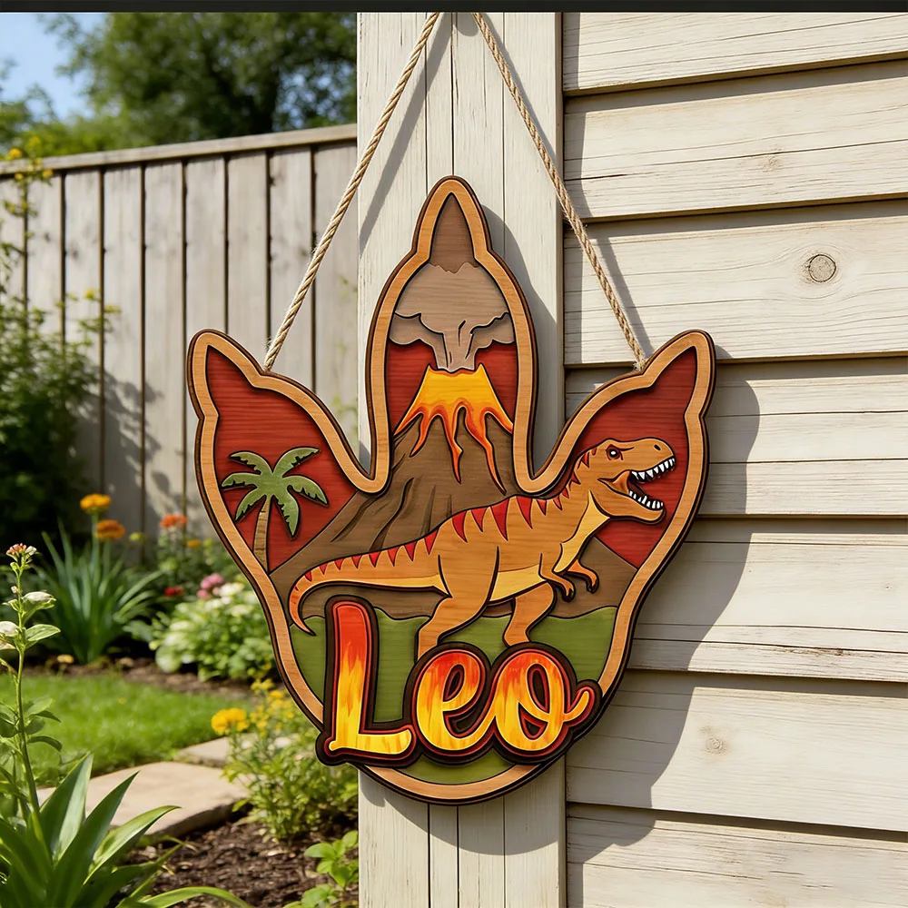 Personalized 3D T-Rex Dinosaur Name Wooden Hanging Plaque Boys Room Door Decor Birthday Keepsake for Dino Loving Kids