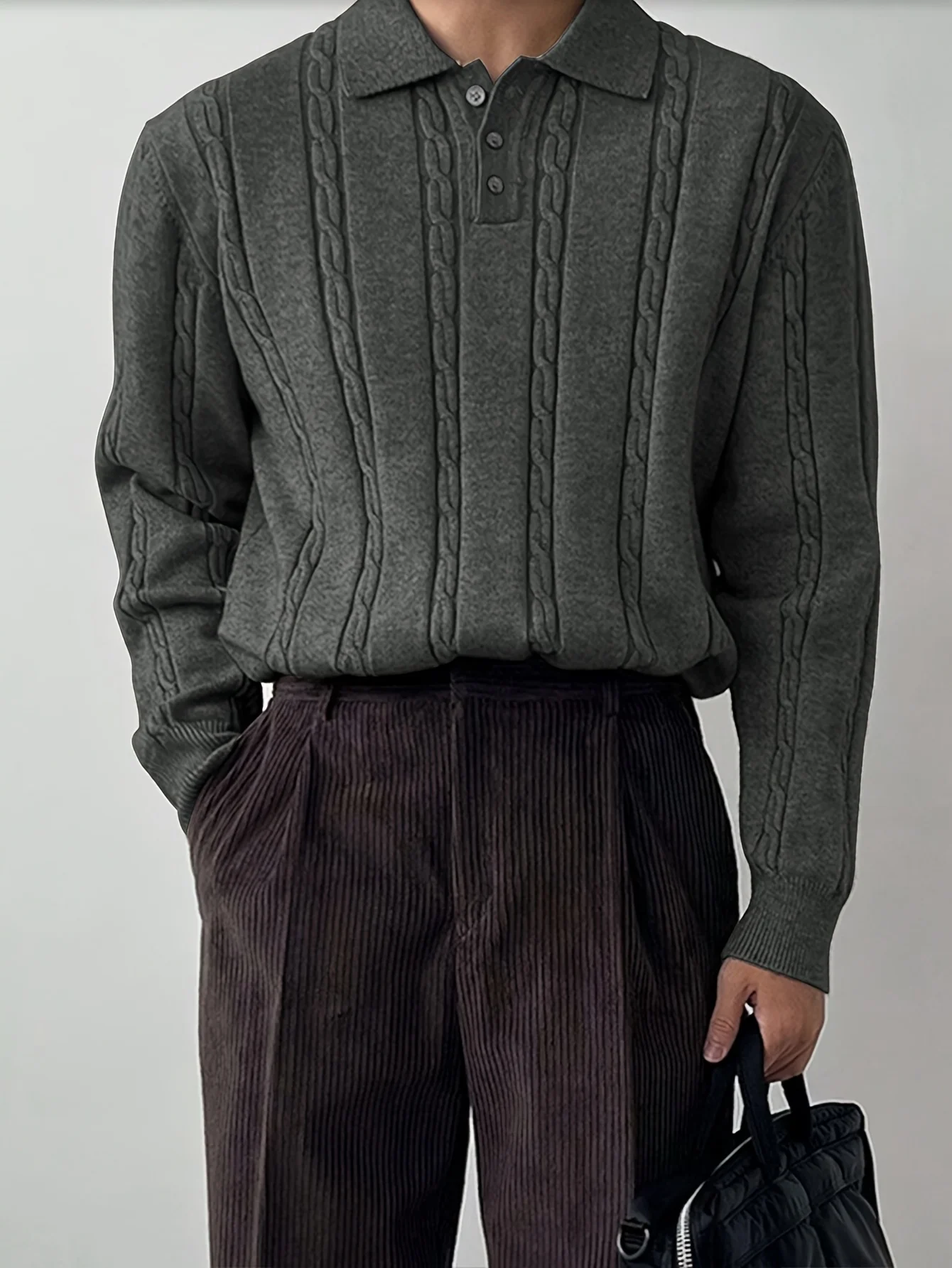 

LVLAEA European & American Men's Slim-Fit Knitted Ribbed Pullover Sweater, Breathable & Stretchable Rib-Knit Jumper for Cold Wea