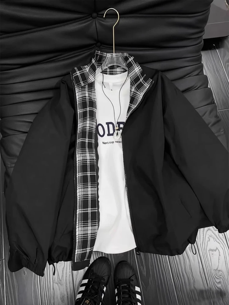 

Bla Cleanfit клетчатый лоскутный джинт с воротником-стойкой, мужское весенне-осеннее пальто в американском стиле ретро, крутая рабочая одежда