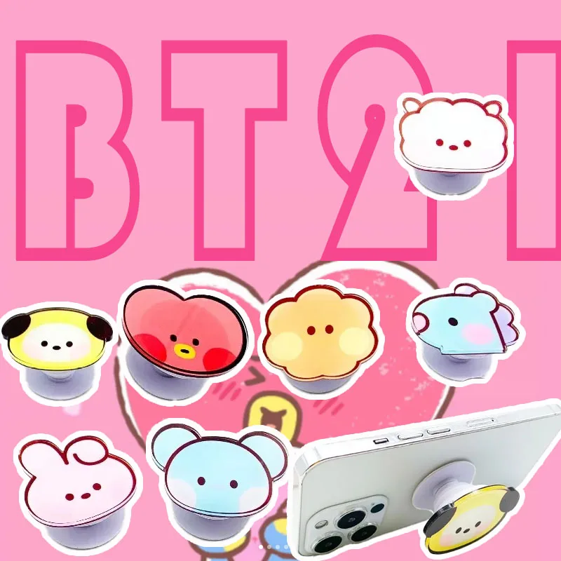 BT21 K-pop cartoon phone holder - transparent plastic phone rotating stress-relieving stand - idol accessories Cooky Koya Shooky