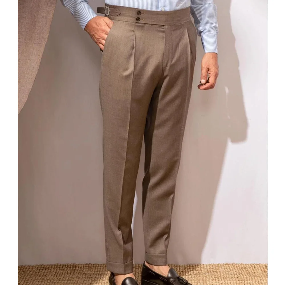 

Mens Blended Trousers Side Adjustable Tapered Pants Comfortable Breathable Business Casual Formal Office Wear Classic Slim Fit D