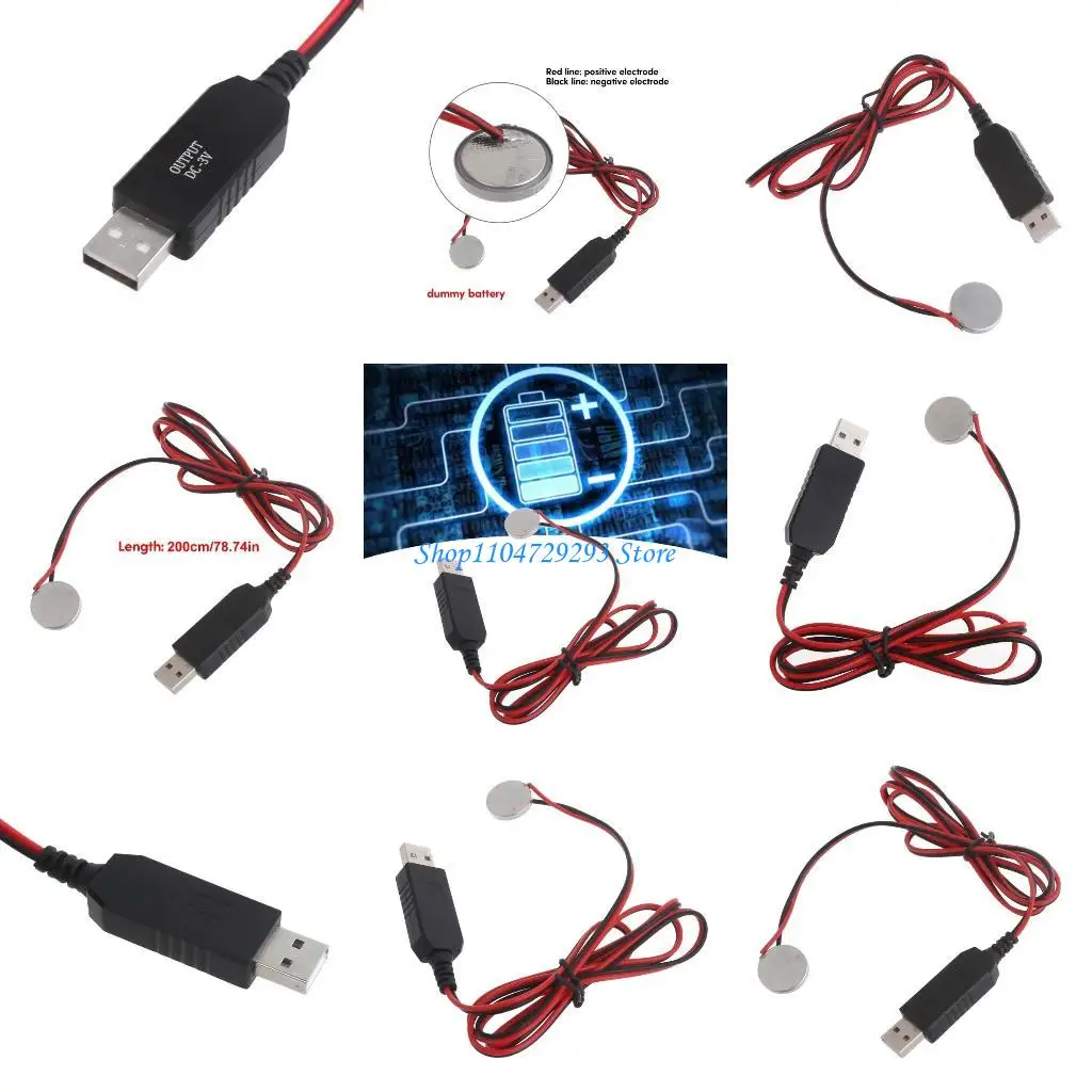 

Y2GD 200cm USB 5V2A Input Charging Cable for CR2032 3V Battery Output Power Device