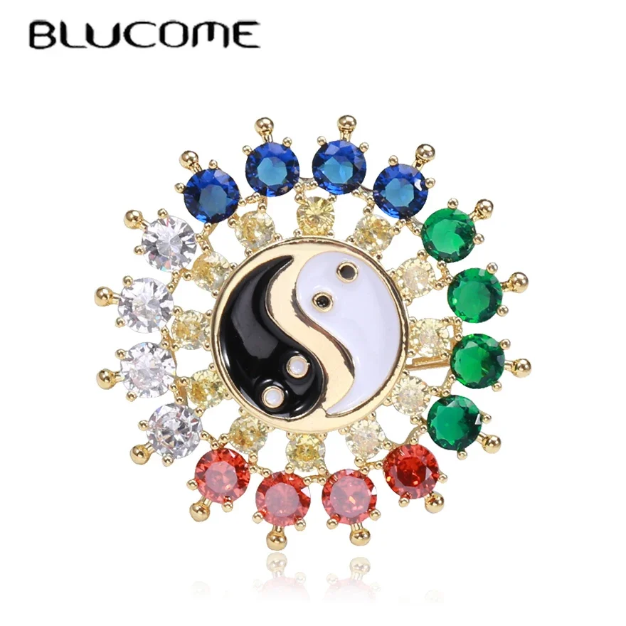 Blucome Newest Design Chinese Classic Gossip Shape Brooch Antique Colorful Pin Hat Collar Accessories for Women Men Gift