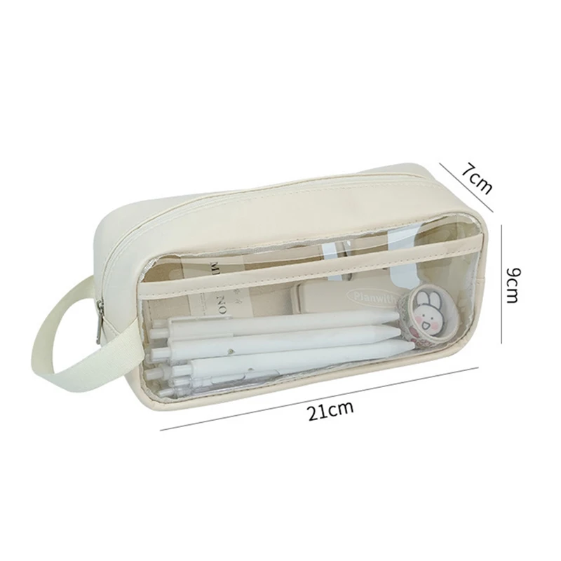 Sac à stylos transparent à double couche pour filles, étuis scolaires esthétiques, boîte de papeterie portable, poudres à crayons, utilitaires mignons