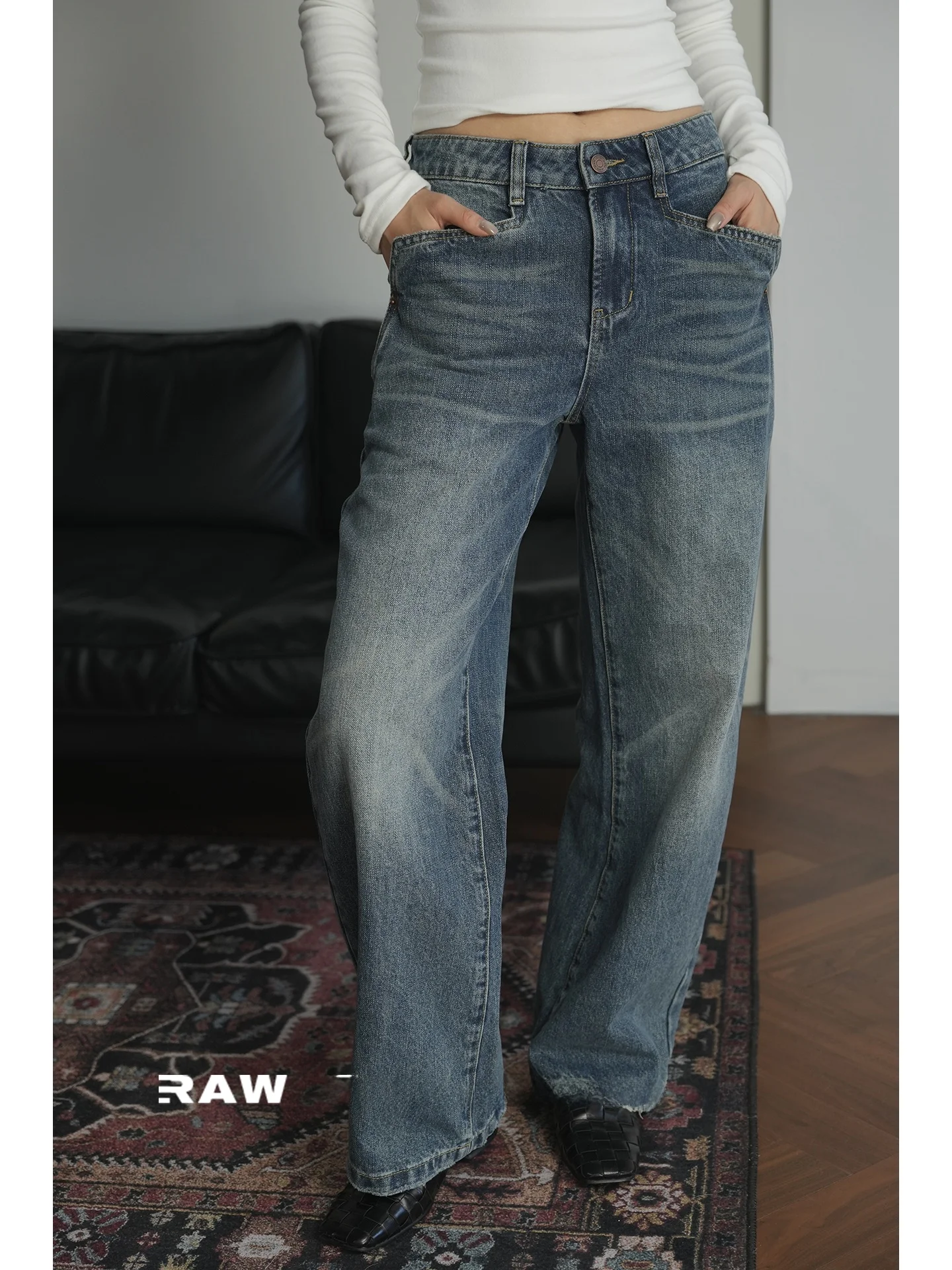 

Универсальные джинсы с высокой талией и прямыми штанинами, синие, в стиле ретро, женские, осенние, модные, хлопковые брюки, классические, универсальные.