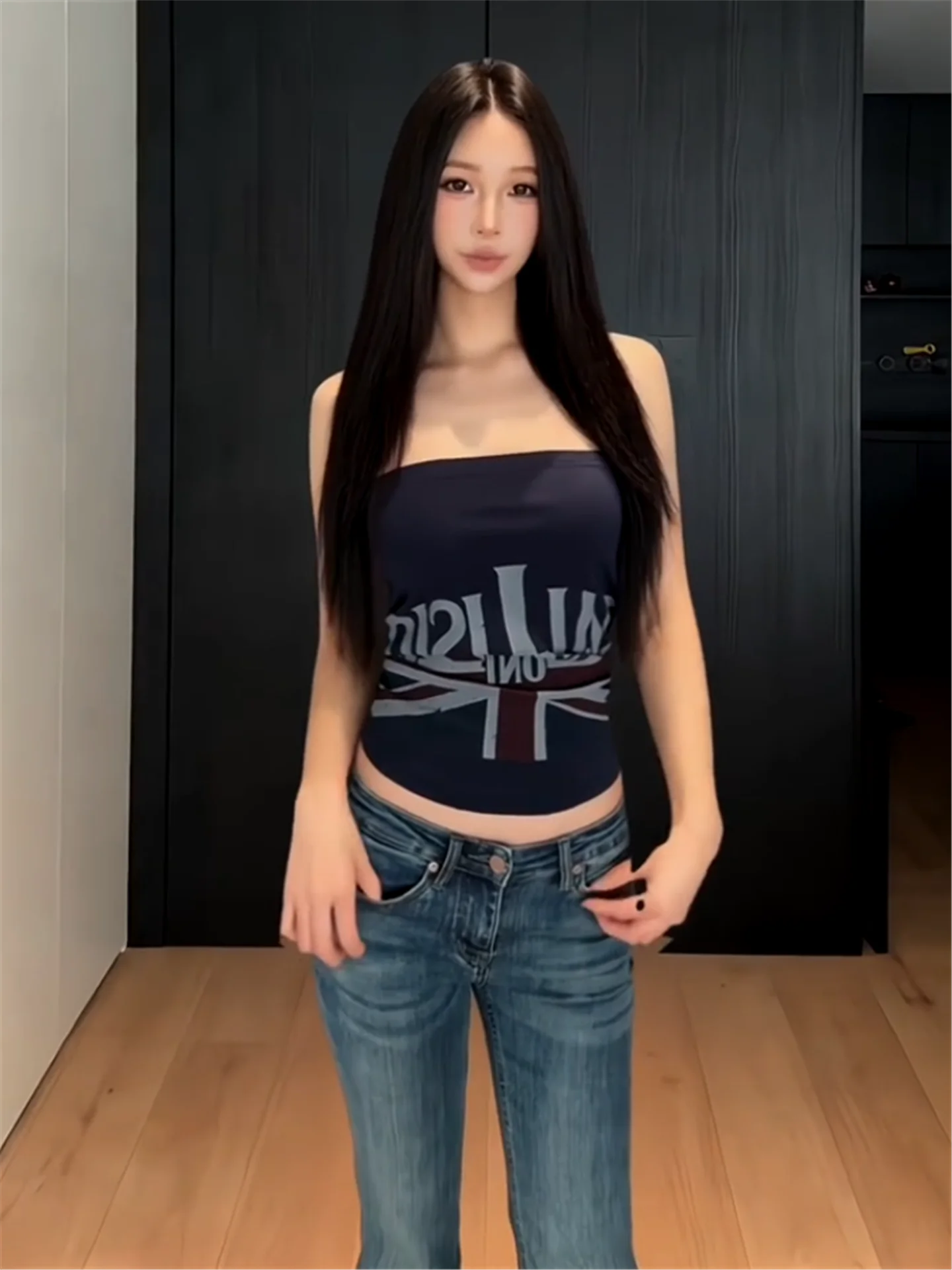 

Женские джинсы-клеш в американском ретро-стиле с низкой талией, зауженные, длинные, повседневные, из мягкого синего хлопкового денима