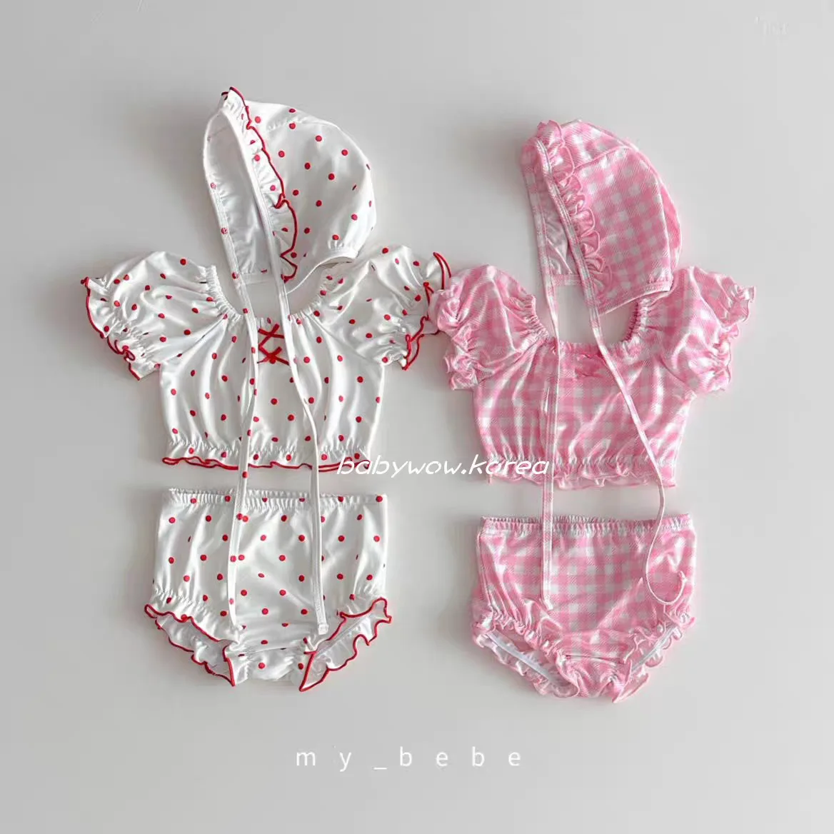 Korean Children Clothing New 2026 Spring Summer New Girls Cute Short Sleeved Split Swimsuit with Swim Caps