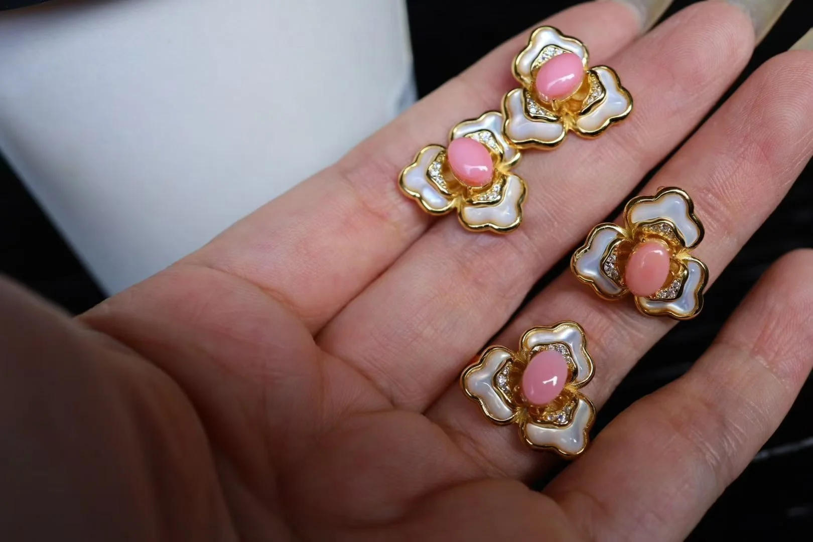 Certified 925 Silver Natural Pink Queen Conch 3Pcs Jewelry Set Romantic White Shell Floral Earrings/Ring/Necklace For Women Gift