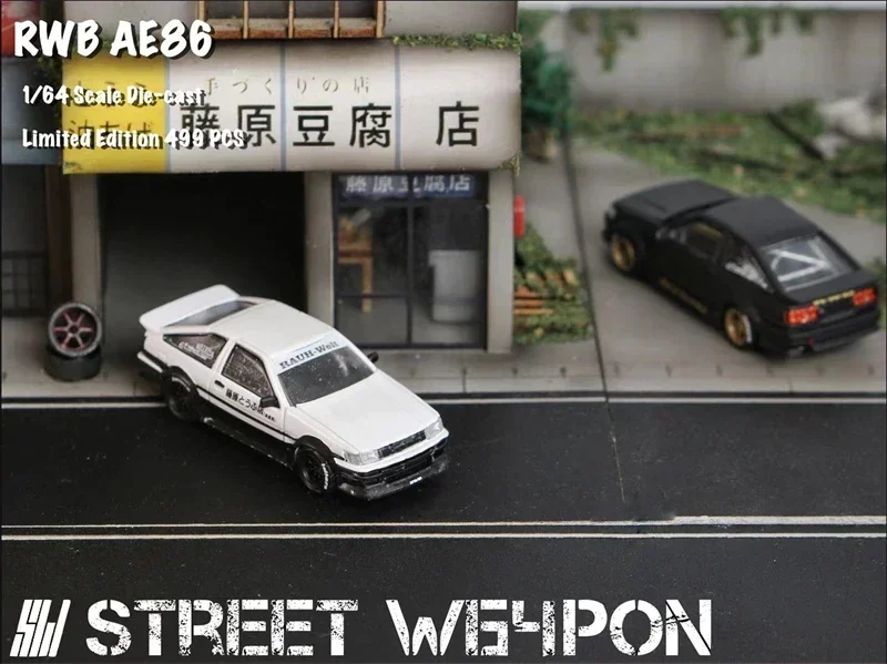 

Уличное оружие 1:64 RWB AE86 Fujiwara Livery Белый Черный Литая под давлением модель автомобиля