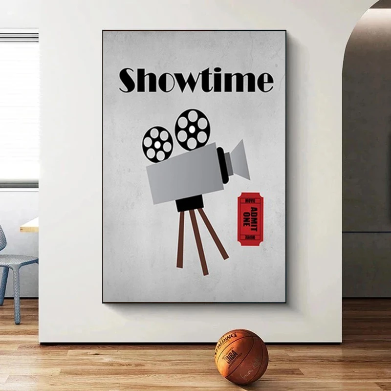 Cartoon Movie Theater Thing Canvas Painting Popcorn Film Clapper Chair Projection Lamp Poster Wall Art Picture for Cinema Decor