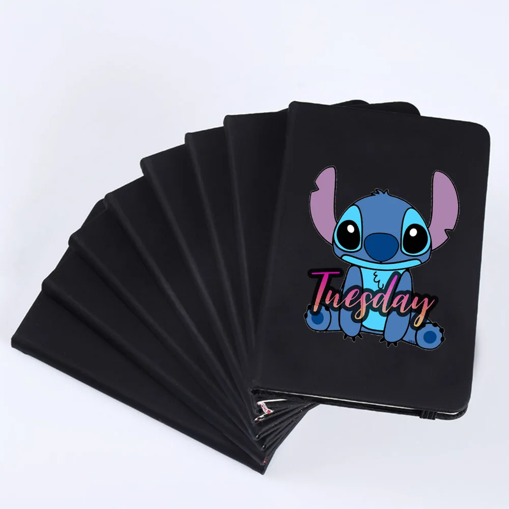 80 Pages Disney Stitch Black Notebook for Students Cute Lilo and Stitch Solid Color Notebook Mini Portable Diary Practice Book