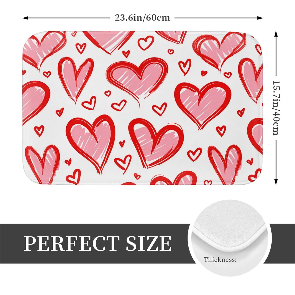 Pink Love Hearts Cute Non-slip Doormat Floor Mat Dust-proo Carpet Rug for Kitchen Entrance Home Bathroom Footpad Mats
