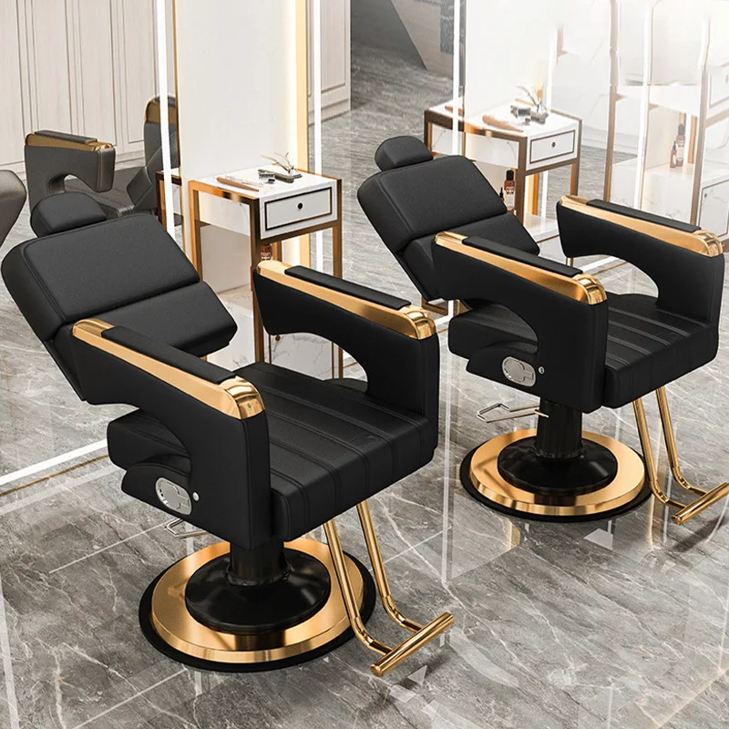 

Modern Reclining Leather Hairdresser Chair Adjustable Barber Chair with Metal Frame Simple Rotation Salon Chair for Beauty Salon